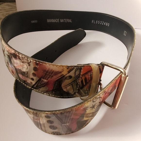 Hologram rock n roll theme unisex belt.  Vinyl.  Music sz large - Picture 2 of 7